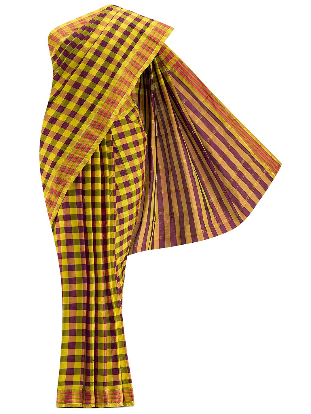 

Nalli Next Maroon & Yellow Checked Zari Art Silk Saree