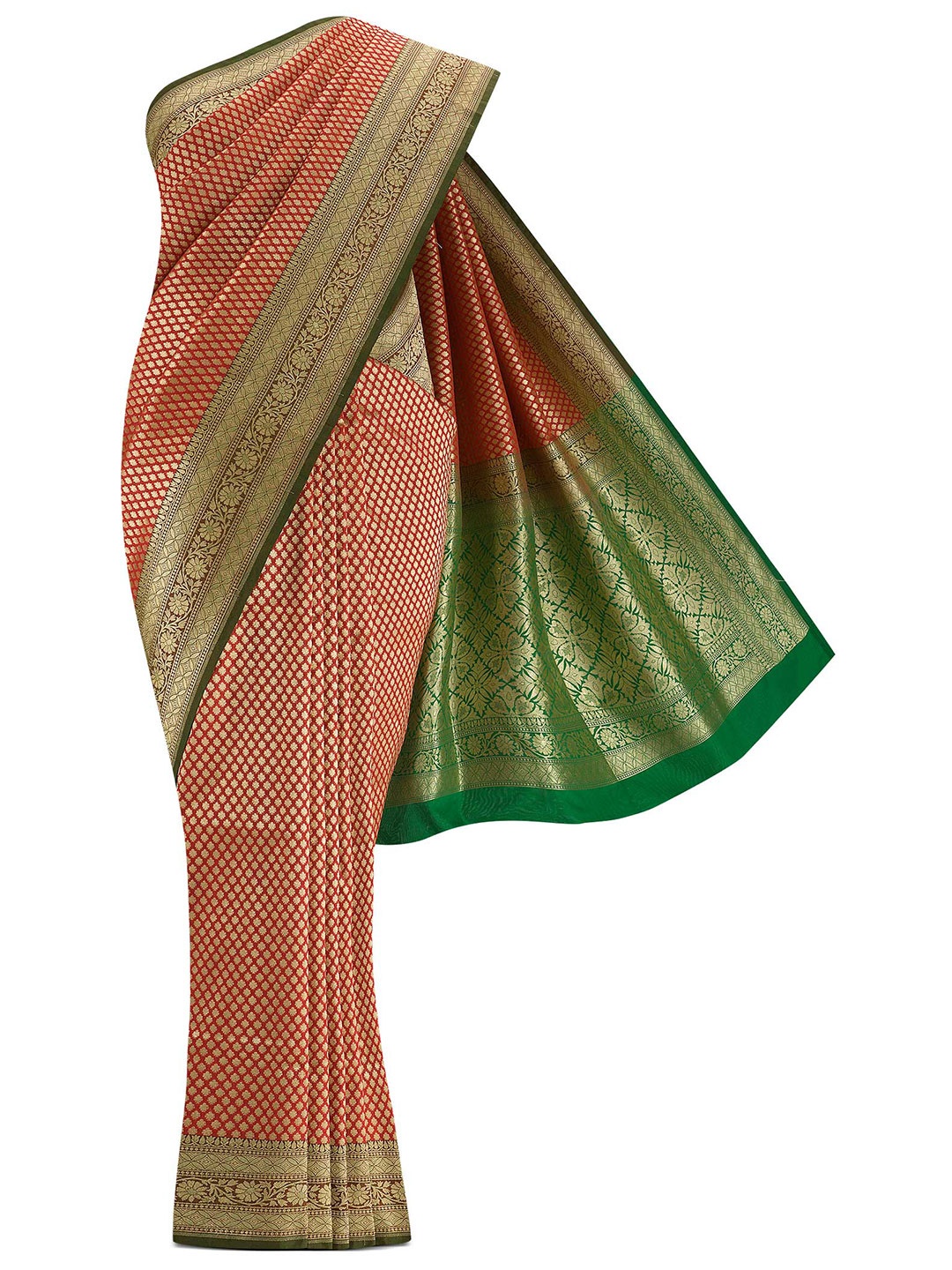 

Nalli Next Red & Green Woven Design Zari Art Silk Banarasi Saree