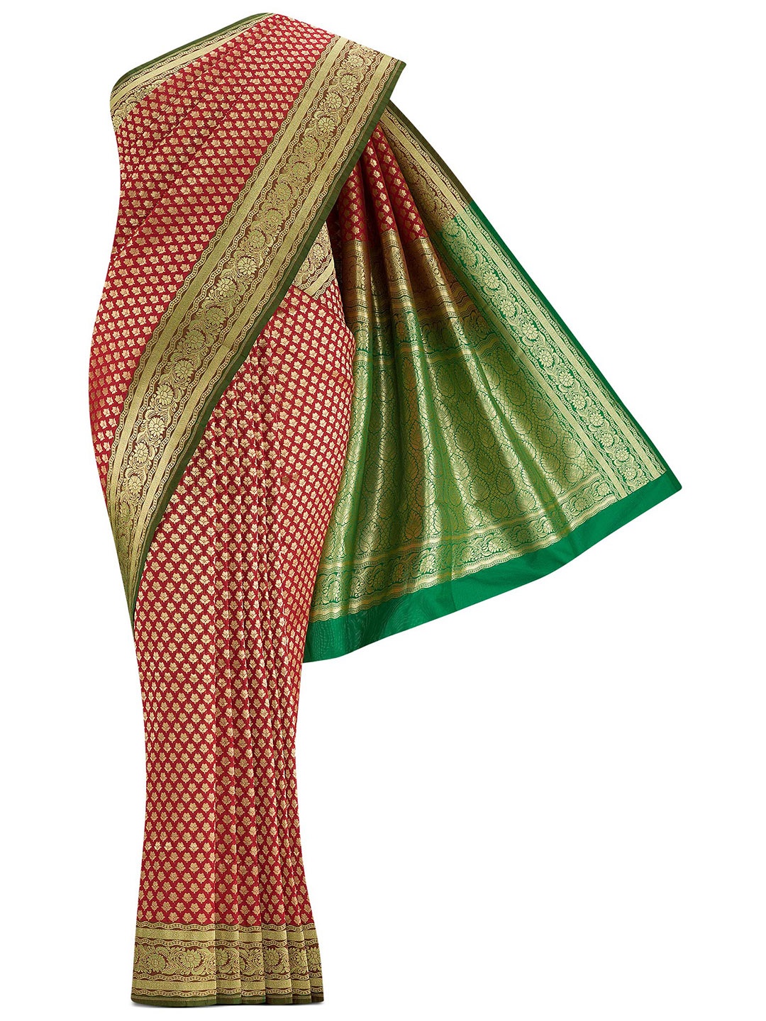 

Nalli Next Red & Gold-Toned Woven Design Art Silk Banarasi Saree