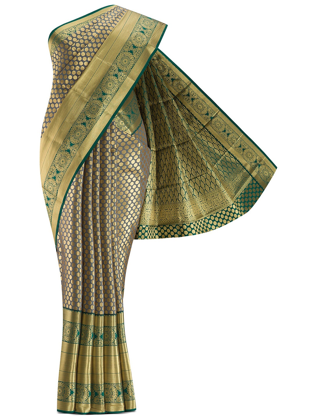

Nalli Next Grey & Green Woven Design Zari Art Silk Saree