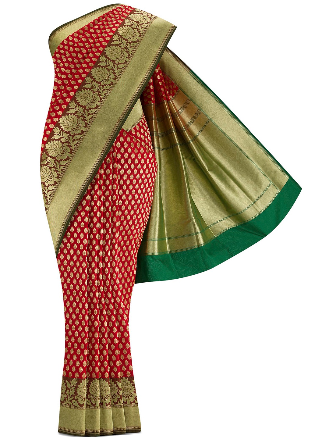 

Nalli Next Red & Green Woven Design Zari Art Silk Banarasi Saree