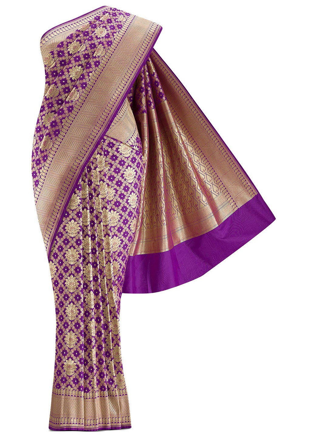 

Nalli Next Purple & Gold-Toned Woven Design Zari Art Silk Banarasi Saree