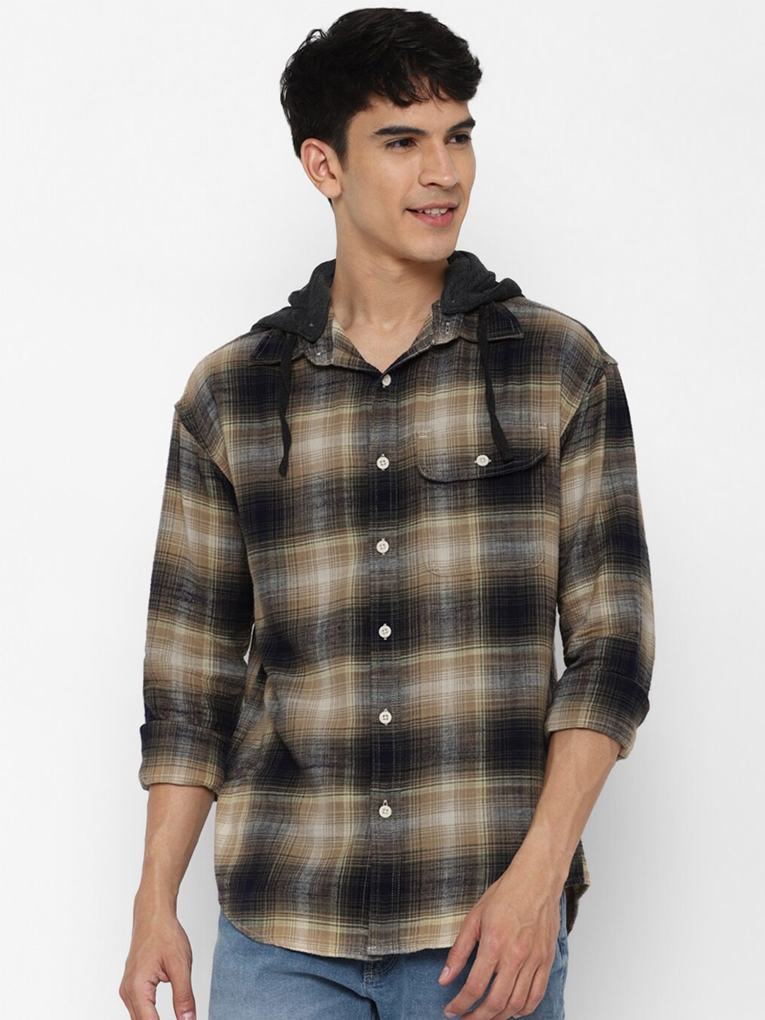 

AMERICAN EAGLE OUTFITTERS Men Black Tartan Checks Checked Casual Shirt