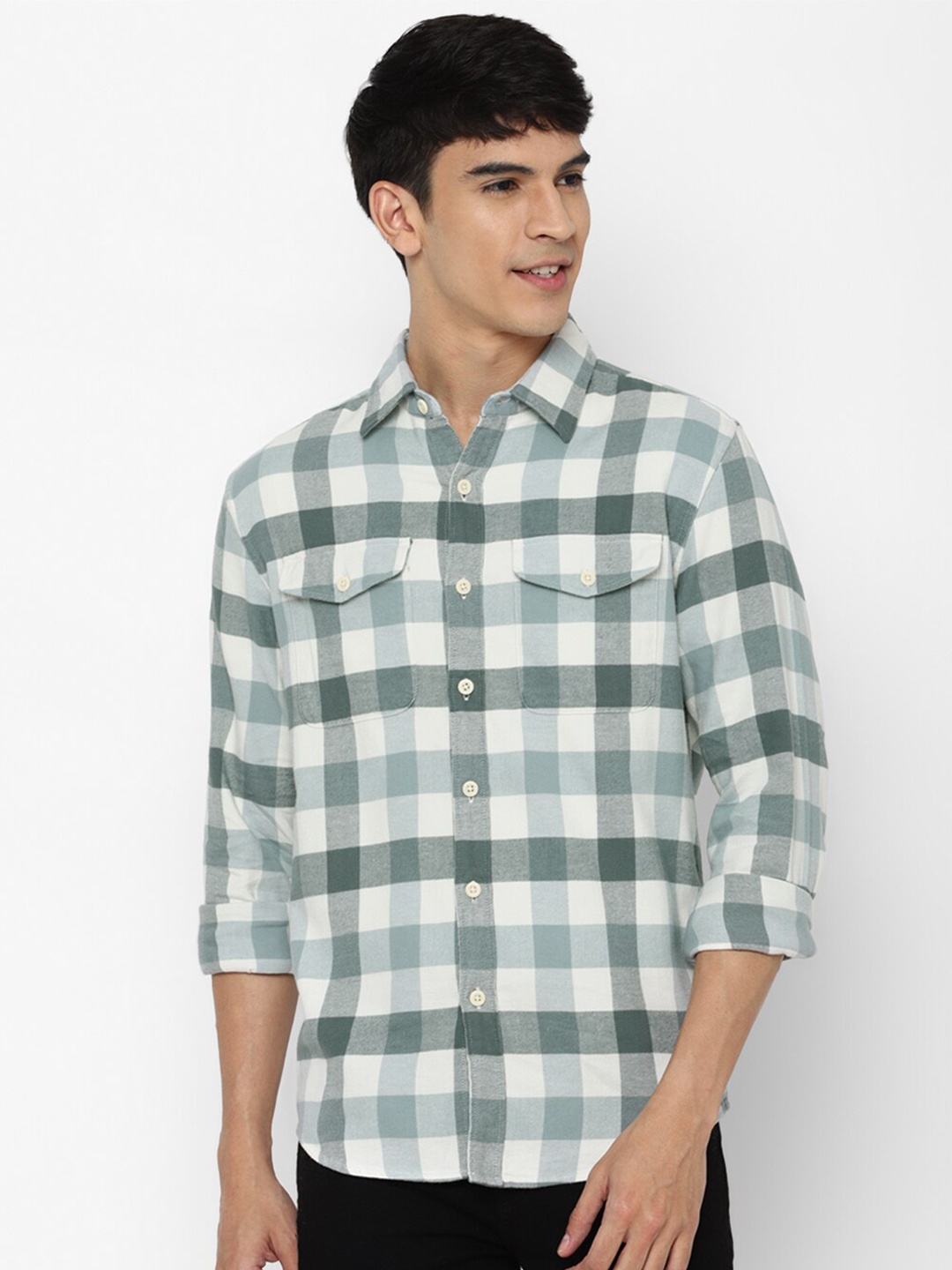 

AMERICAN EAGLE OUTFITTERS Men Green Buffalo Checks Casual Shirt