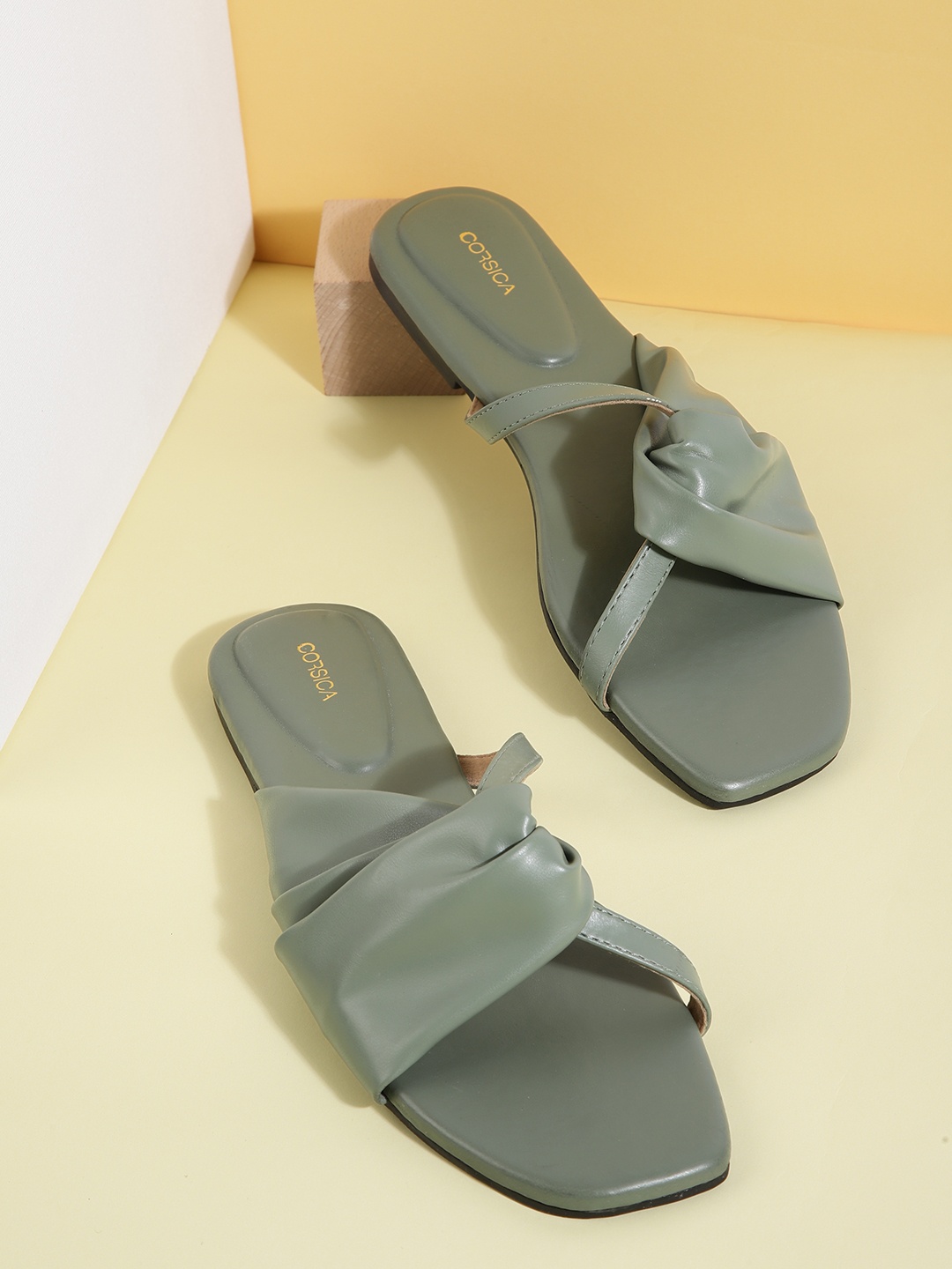 

CORSICA Women Sage Green Solid Twisted Open Toe Flats