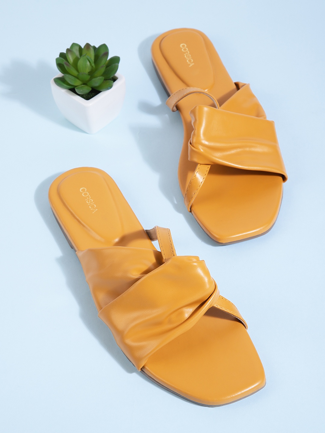 

CORSICA Women Mustard Yellow Solid Twisted Open Toe Flats