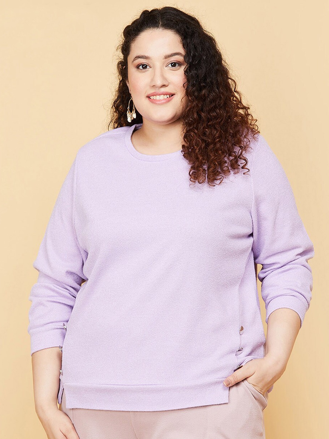 

max Women Lavender Plus Size Solid Sweatshirt