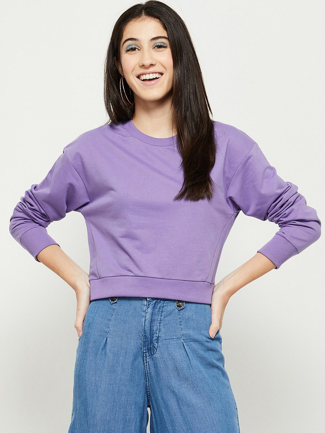 

max Women Purple Cotton Sweatshirt