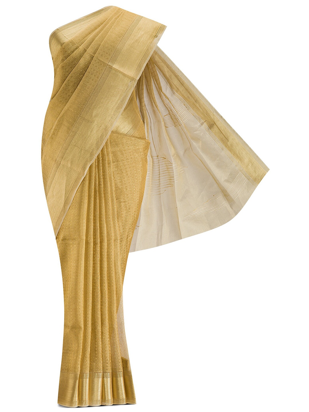 

Nalli Next Gold-Toned Checked Zari Tissue Kota Saree