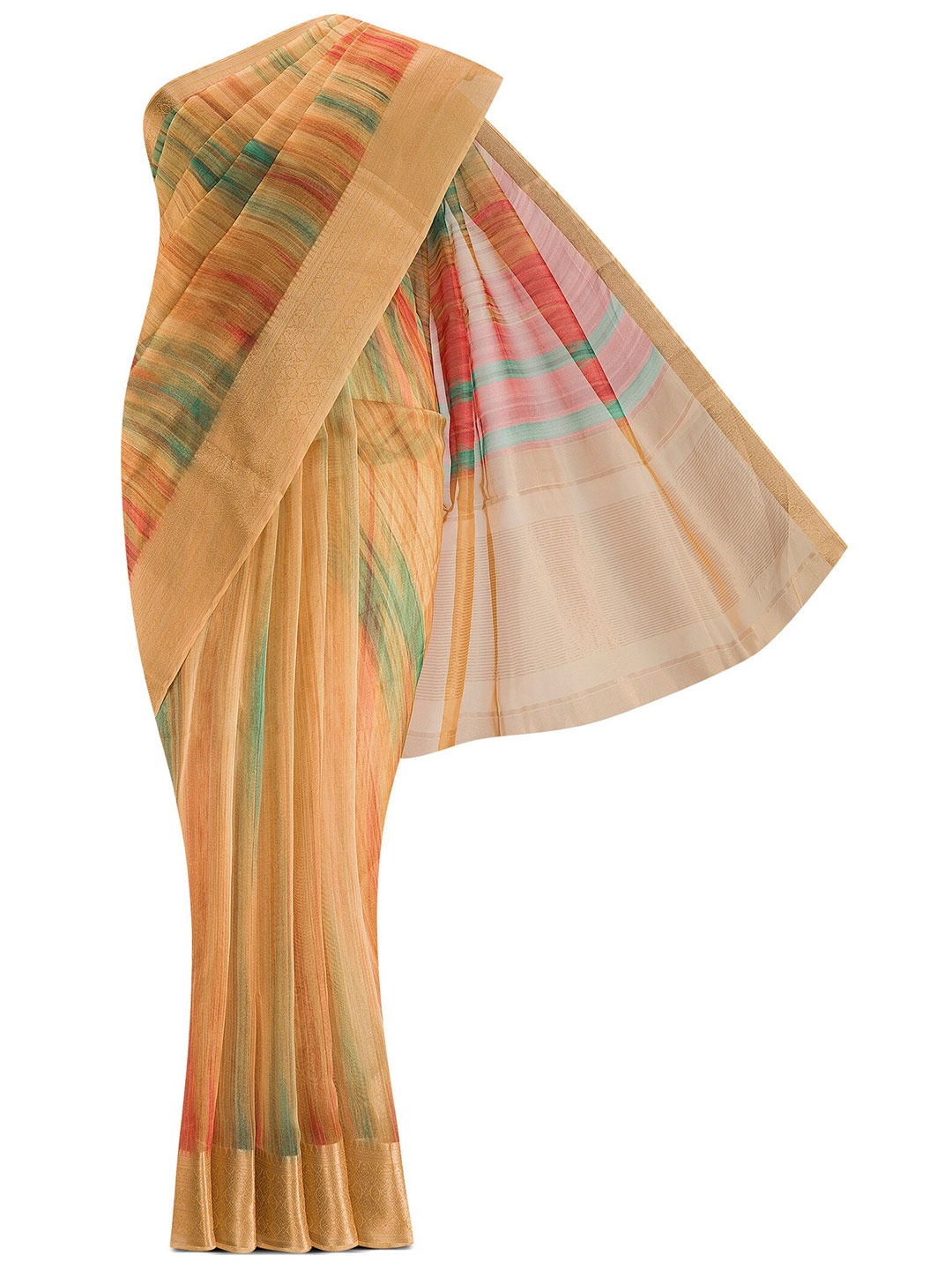 

Nalli Next Gold-Toned Striped Zari Organza Saree
