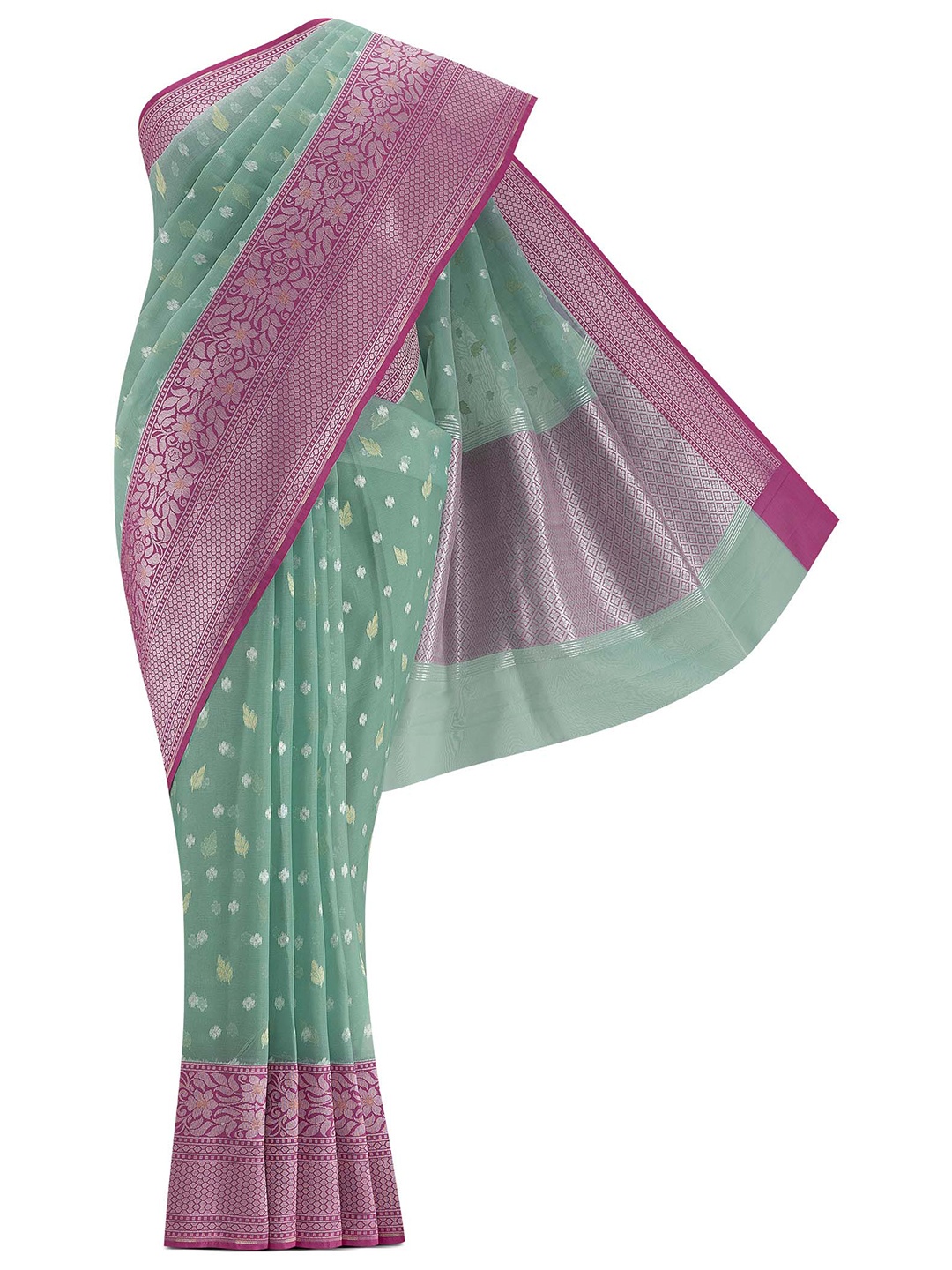 

Nalli Next Green & Pink Woven Design Zari Organza Saree