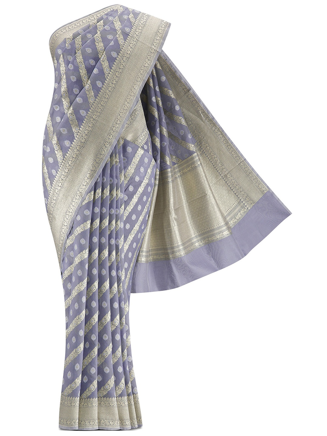 

Nalli Next Blue & Gold-Toned Woven Design Zari Silk Cotton Banarasi Saree