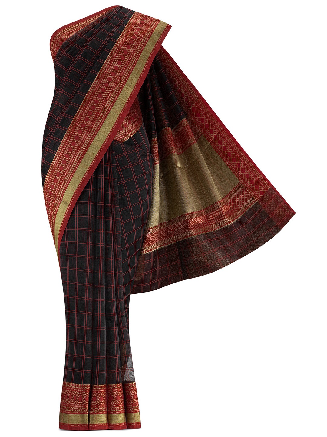 

Nalli Next Black & Red Checked Zari Saree