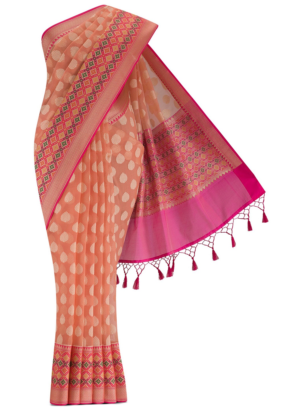 

Nalli Next Coral & Gold-Toned Woven Design Zari Saree