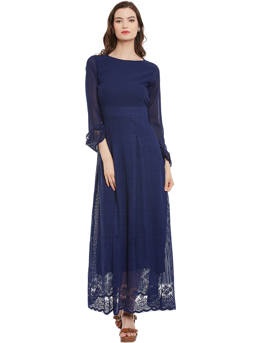 

Athena Women Navy Solid Maxi Dress, Navy blue