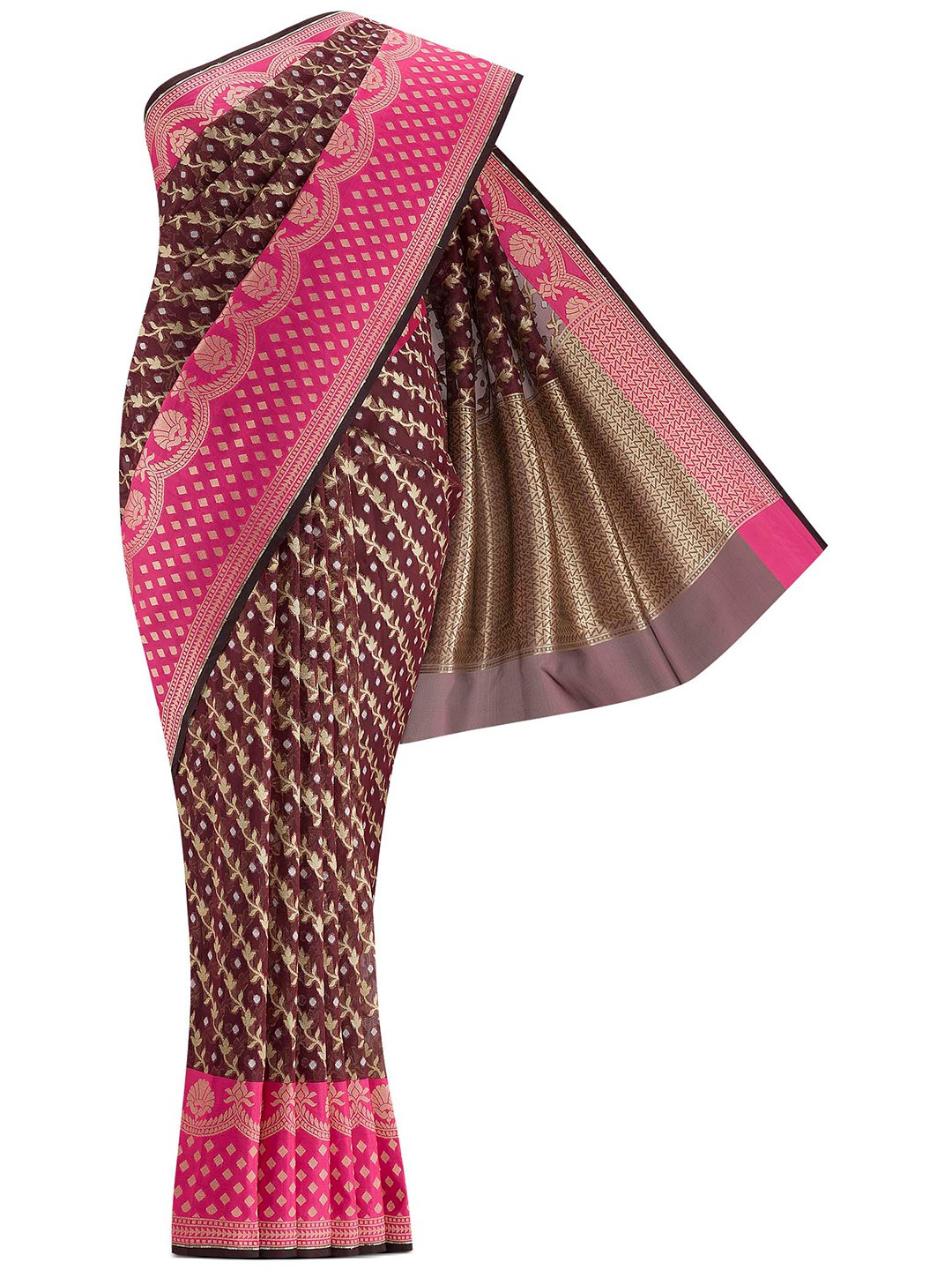 

Nalli Next Brown & Pink Woven Design Zari Saree