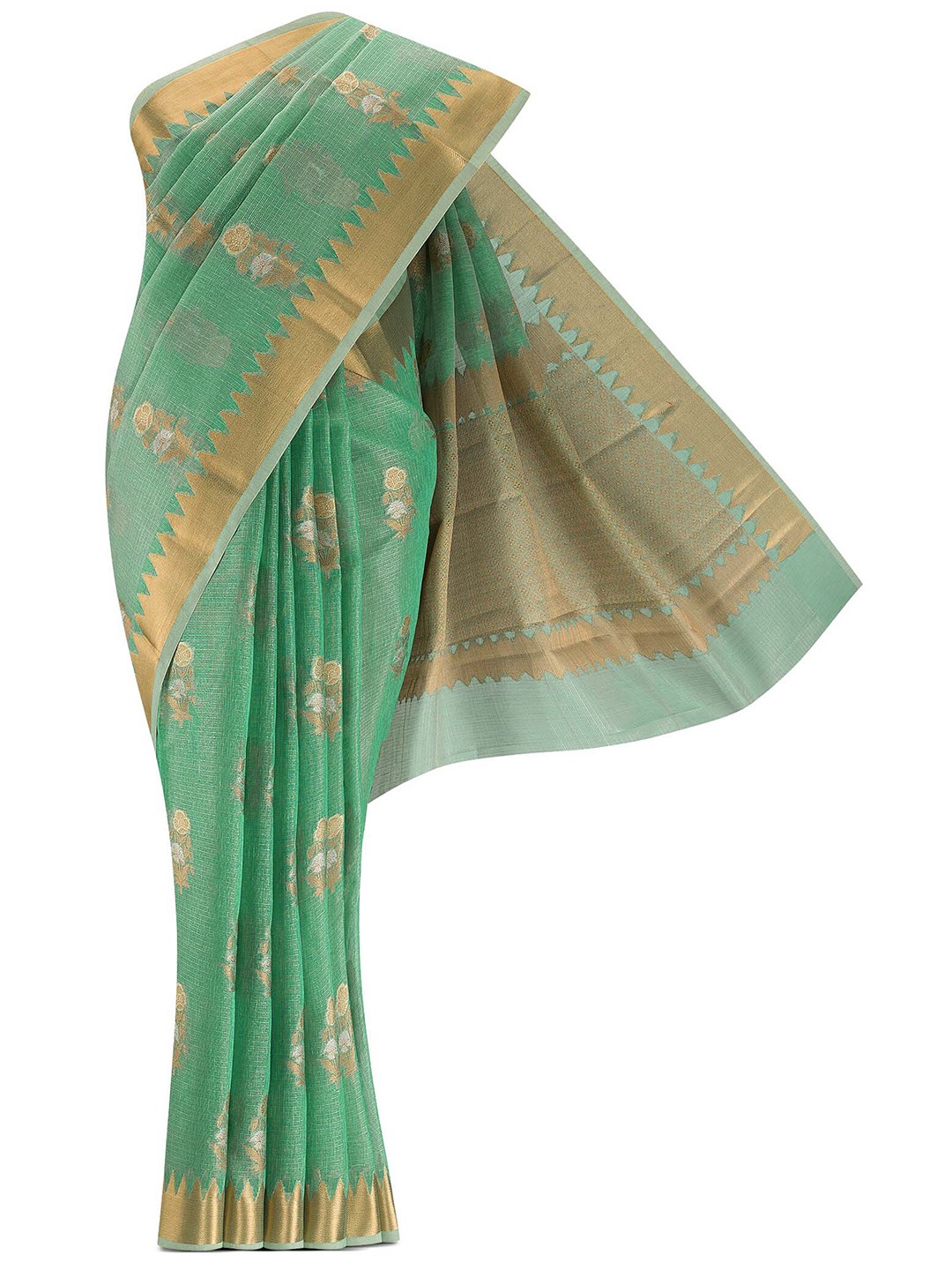

Nalli Next Green & Silver-Toned Woven Design Zari Banarasi Saree