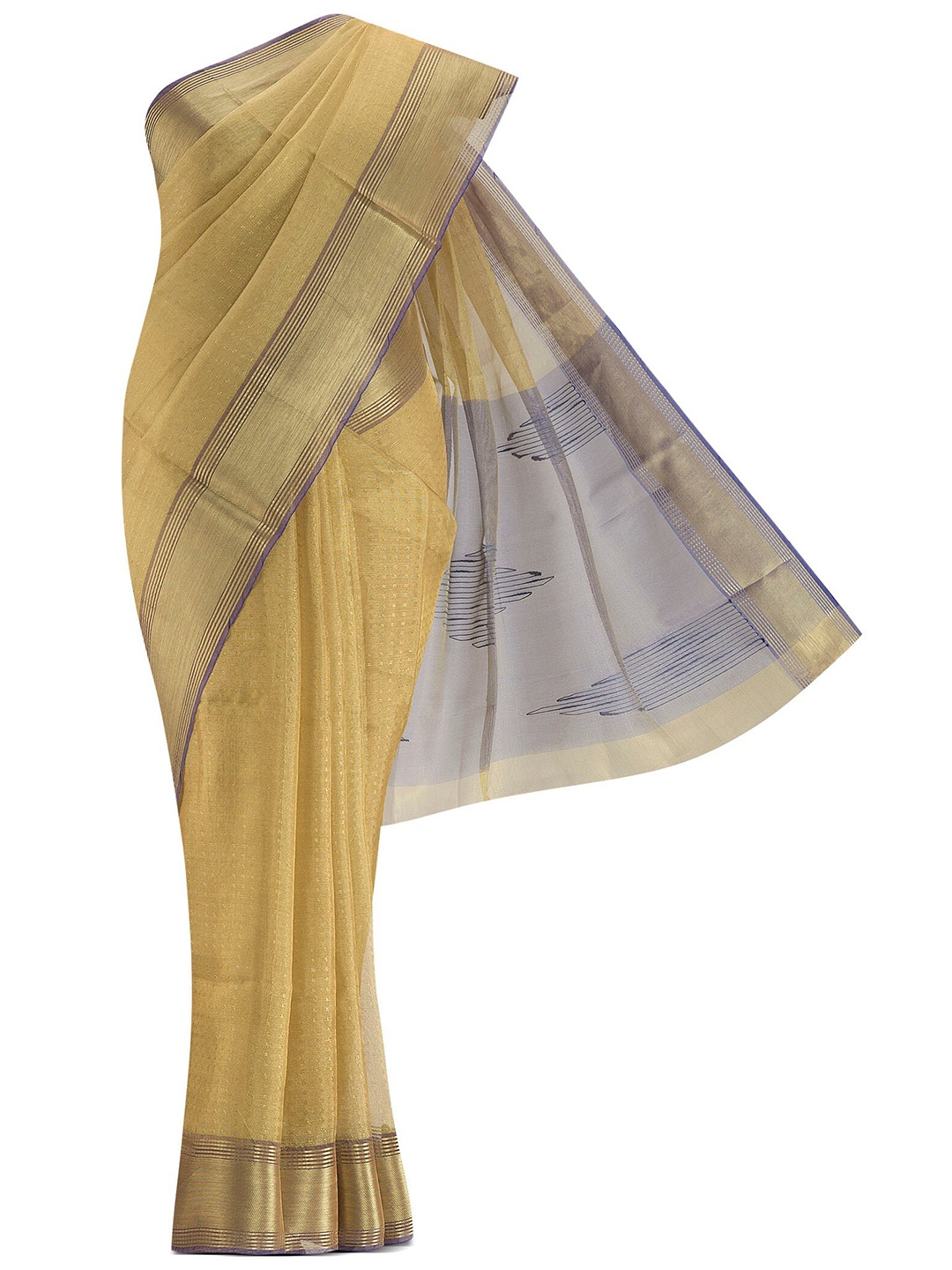 

Nalli Next Gold-Toned & Blue Woven Design Zari Kota Tissue Saree