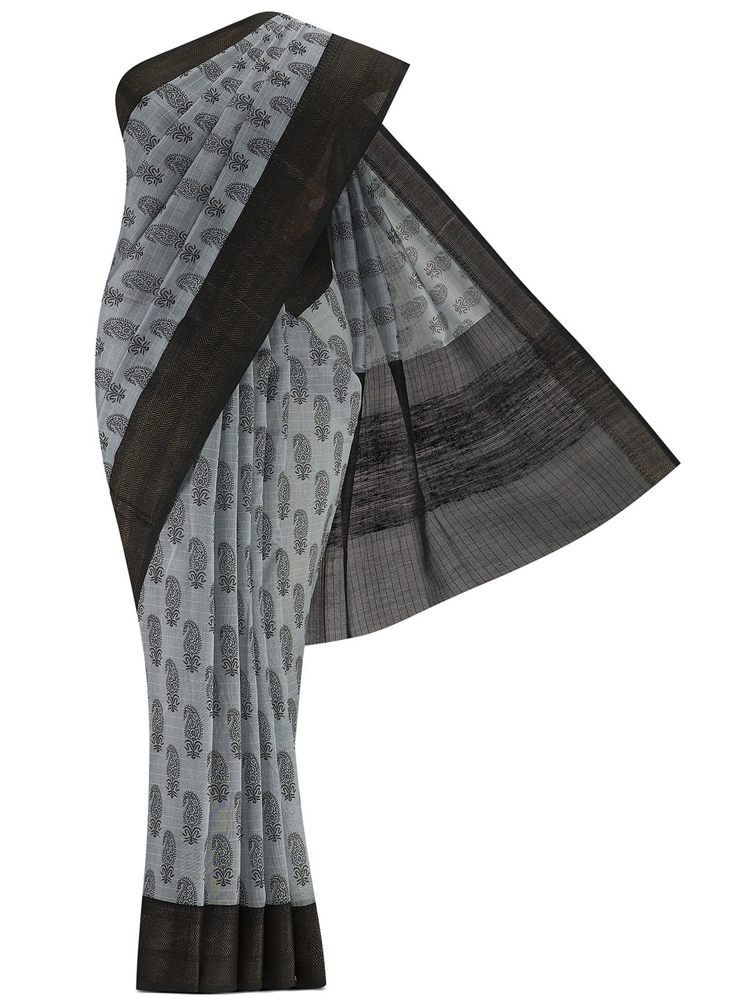 

Nalli Next Blue & Grey Paisley Zari Silk Cotton Saree