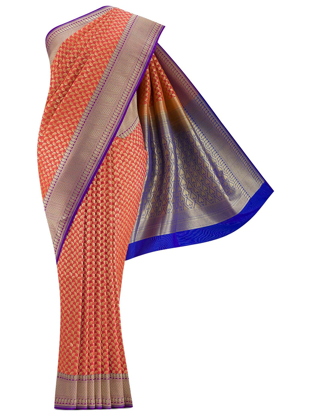 

Nalli Next Orange & Navy Blue Woven Design Zari Art Silk Banarasi Saree