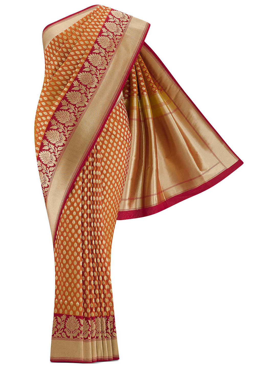 

Nalli Next Yellow & Red Woven Design Zari Art Silk Banarasi Saree