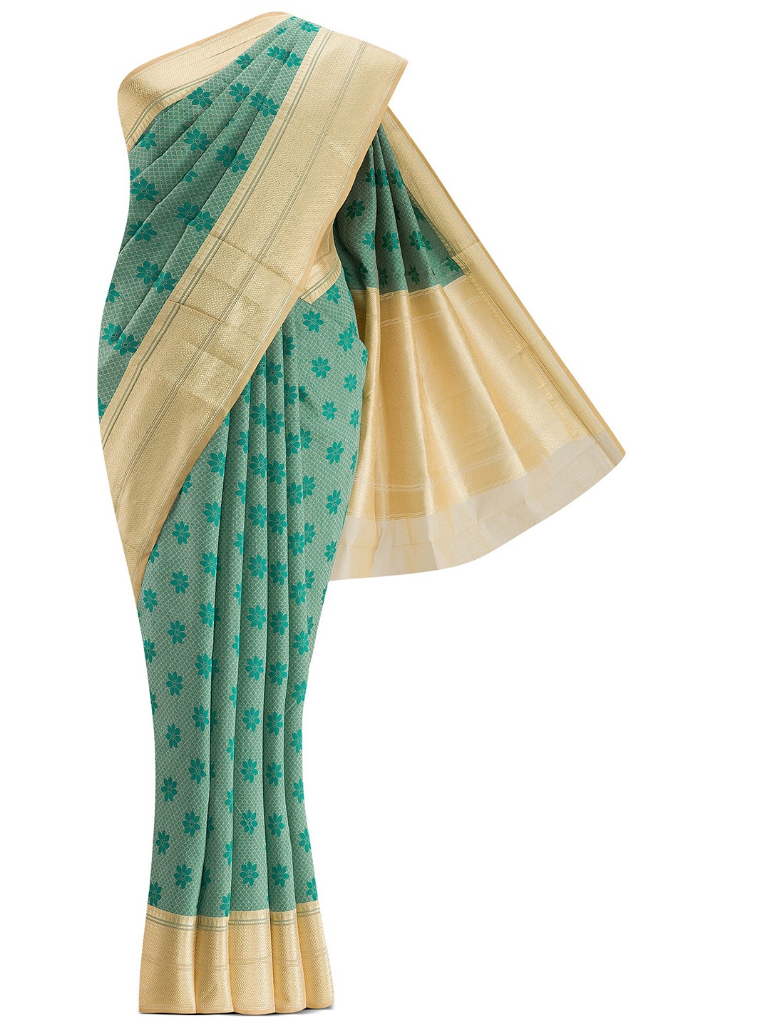 

Nalli Next Cotton Green & Gold-Toned Woven Design Zari Silk Cotton Banarasi Saree