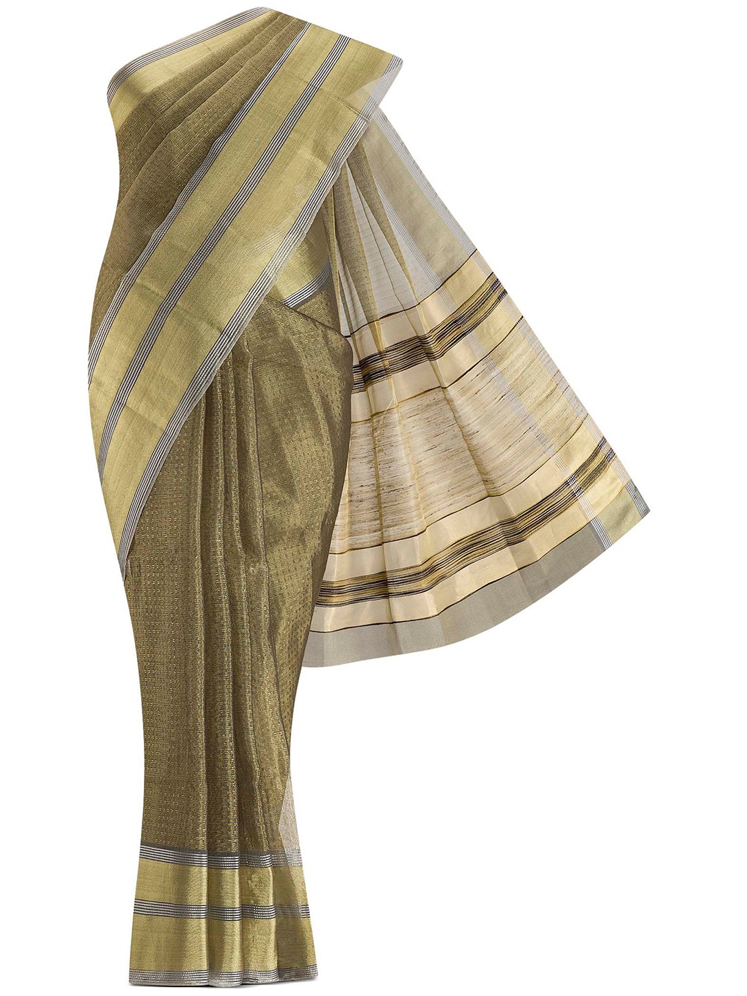 

Nalli Next Beige & Silver-Toned Checked Zari Tissue Kota Saree