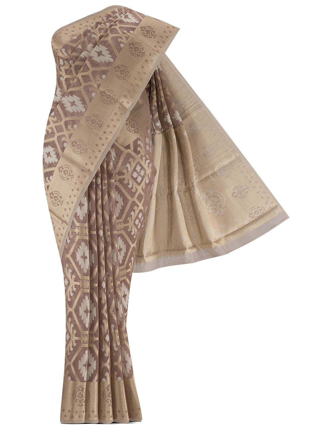 

Nalli Next Beige & Gold-Toned Woven Design Zari Silk Cotton Saree