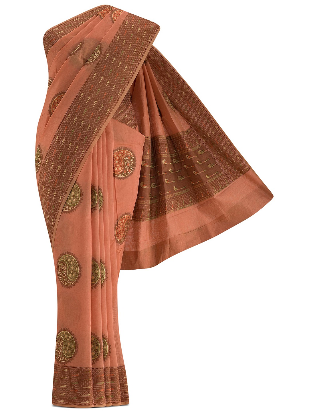 

Nalli Next Coral & Orange Woven Design Silk Cotton Banarasi Saree