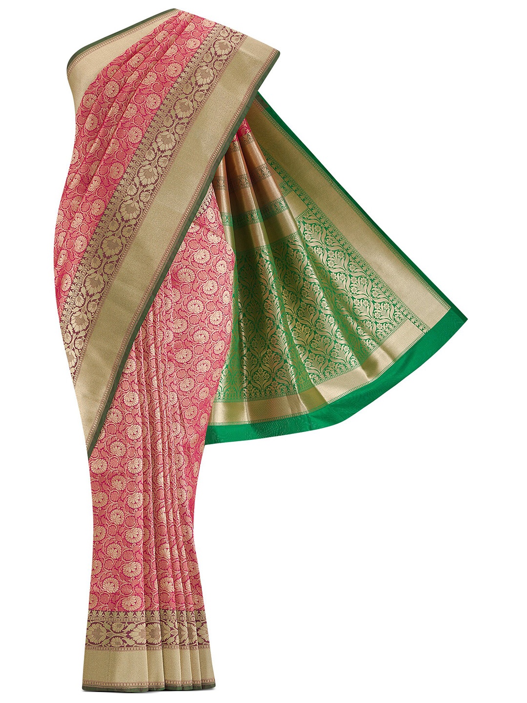 

Nalli Next Pink & Green Woven Design Zari Art Silk Banarasi Saree