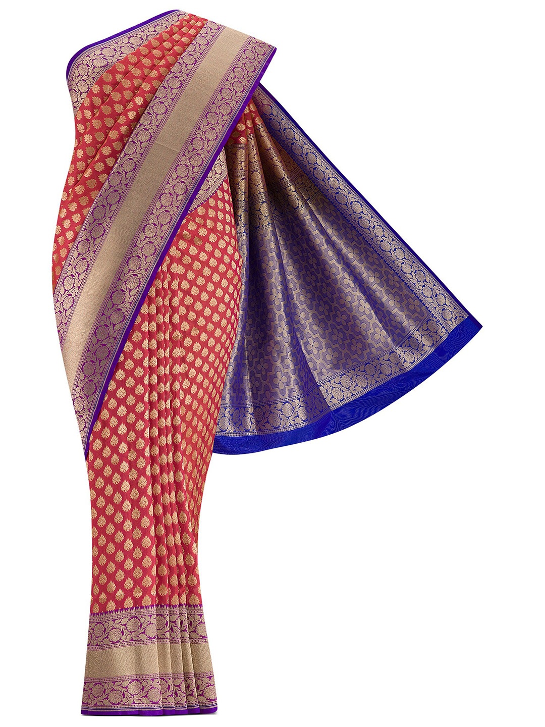 

Nalli Next Red & Navy Blue Woven Design Zari Art Silk Banarasi Saree