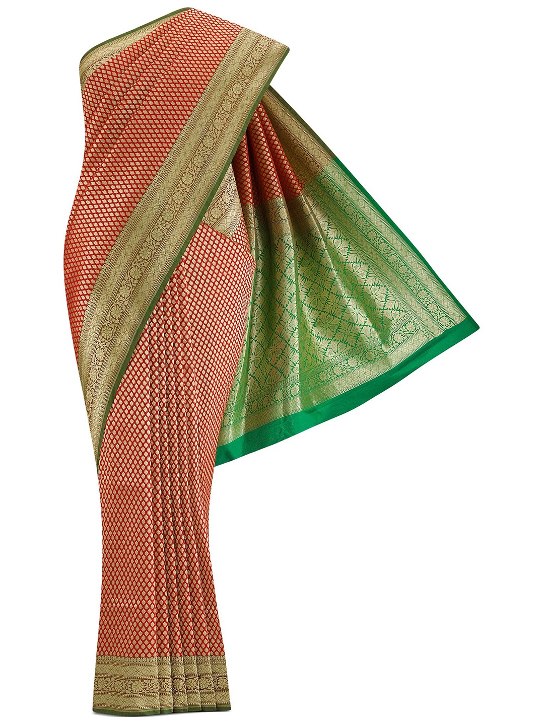 

Nalli Next Women Red & Green Woven Design Zari Art Silk Banarasi Saree