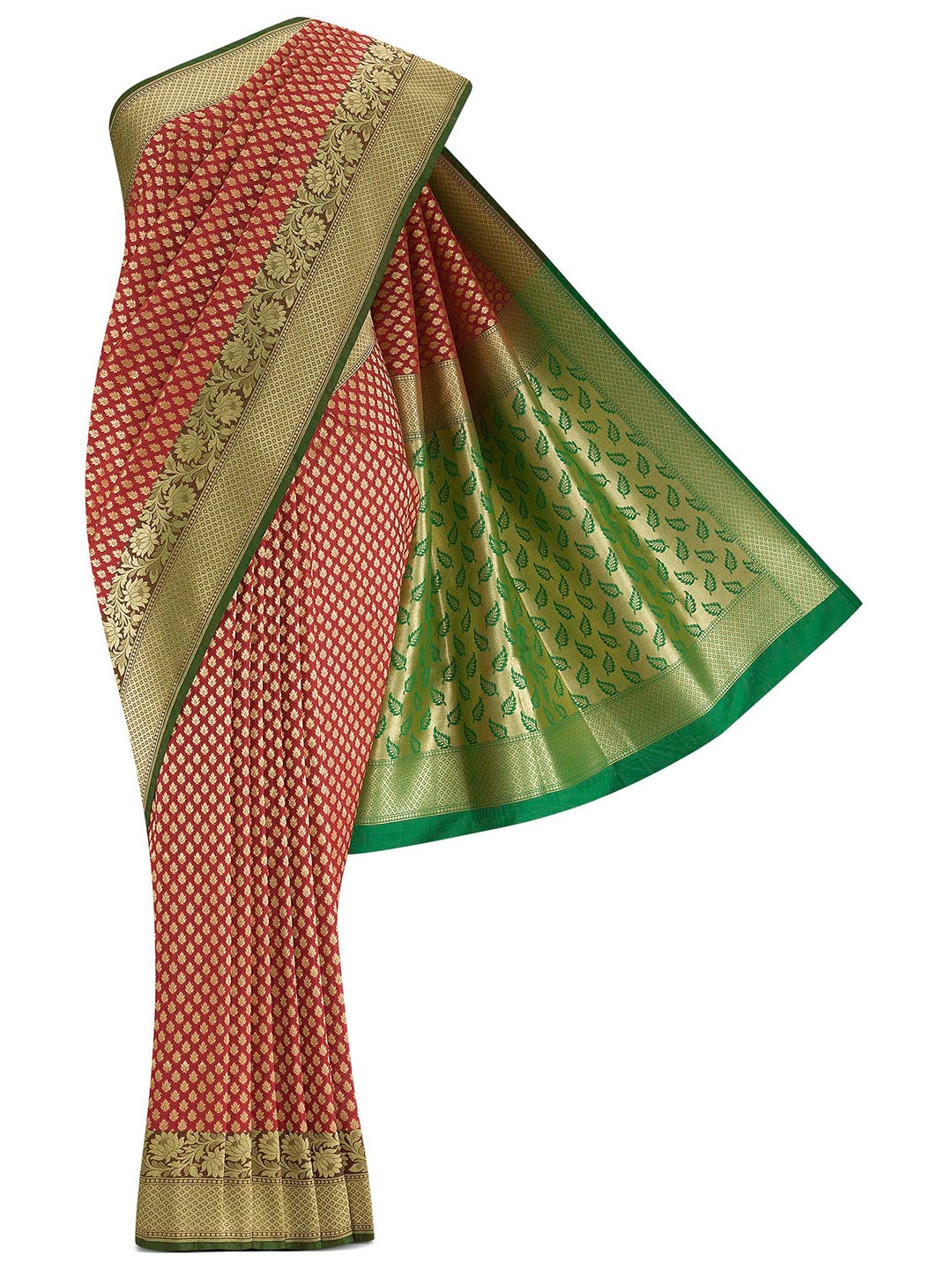 

Nalli Next Red & Green Woven Design Zari Art Silk Banarasi Saree