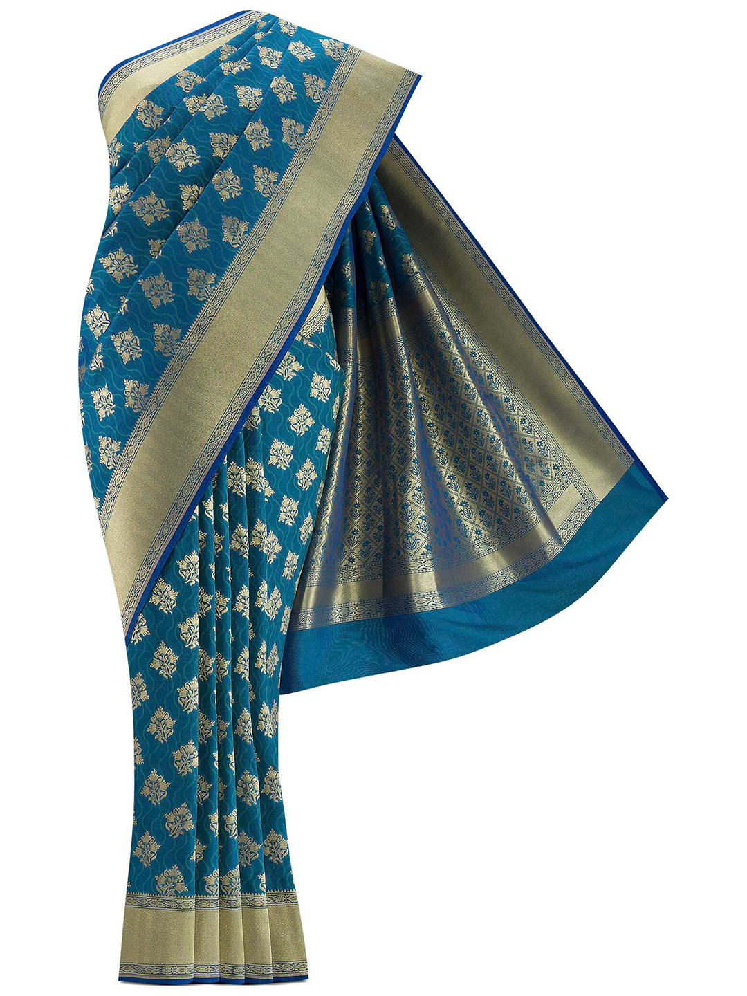 

Nalli Next Blue & Gold-Toned Woven Design Zari Art Silk Banarasi Saree