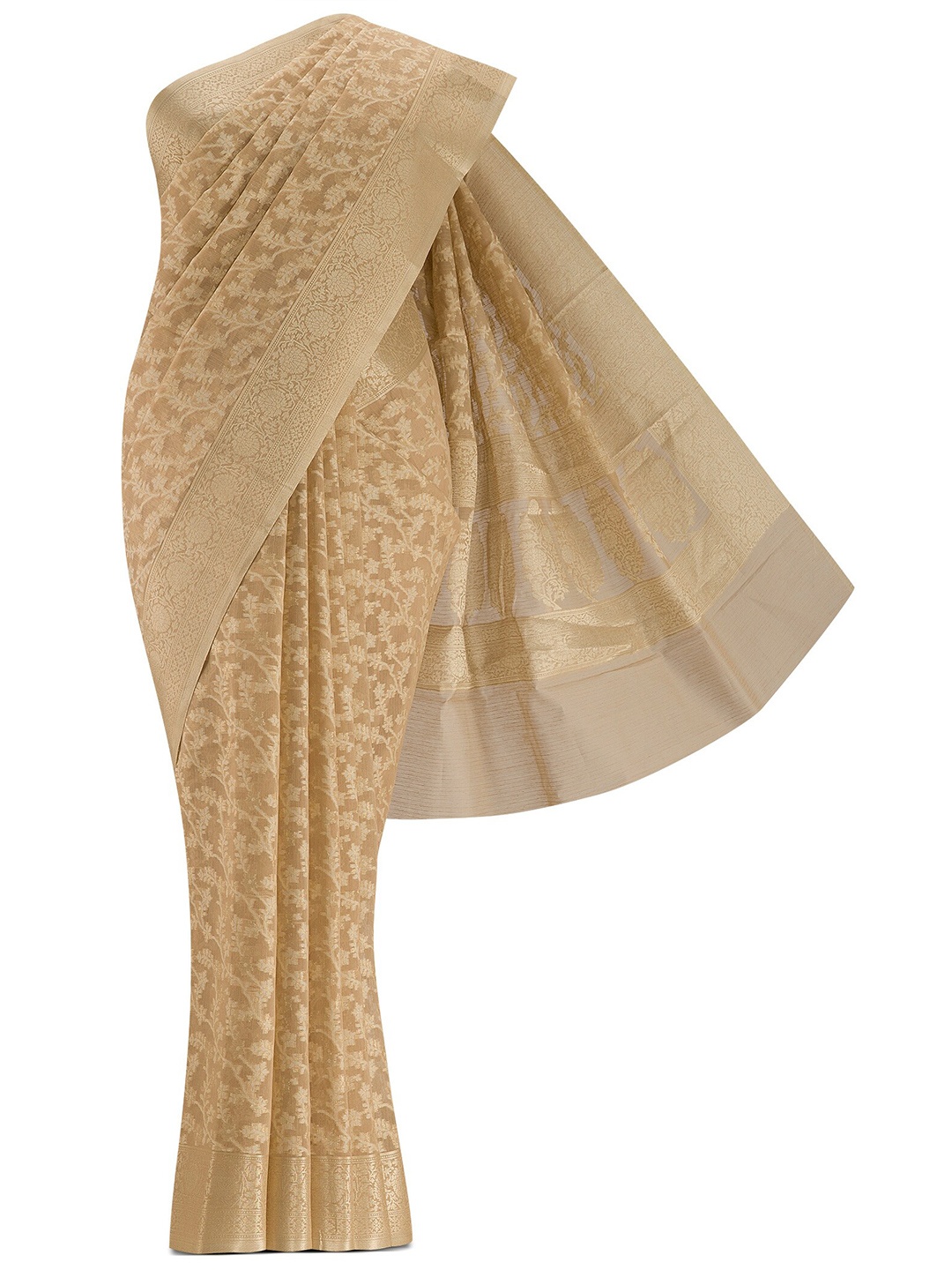 

Nalli Next Beige & Gold-Toned Ethnic Motifs Zari Cotton Blend Saree