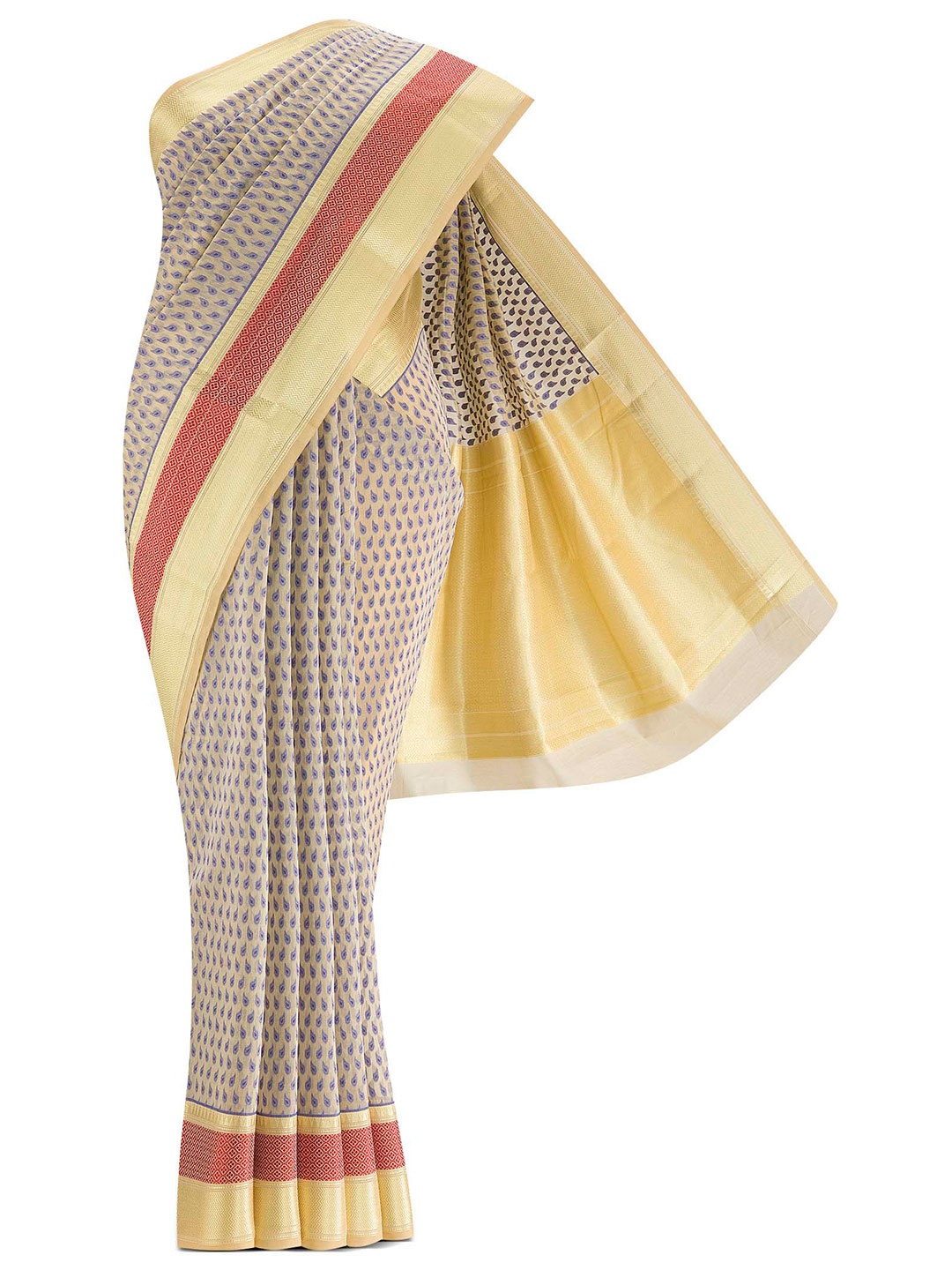 

Nalli Next Beige & Gold-Toned Woven Design Zari Silk Cotton Banarasi Saree