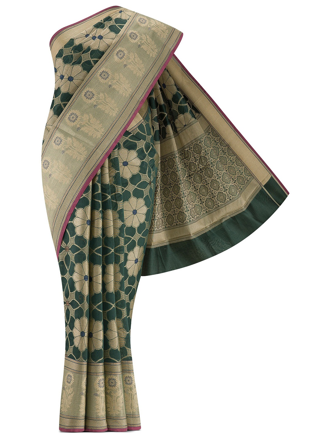 

Nalli Next Green & Red Woven Design Zari Silk Cotton Banarasi Saree