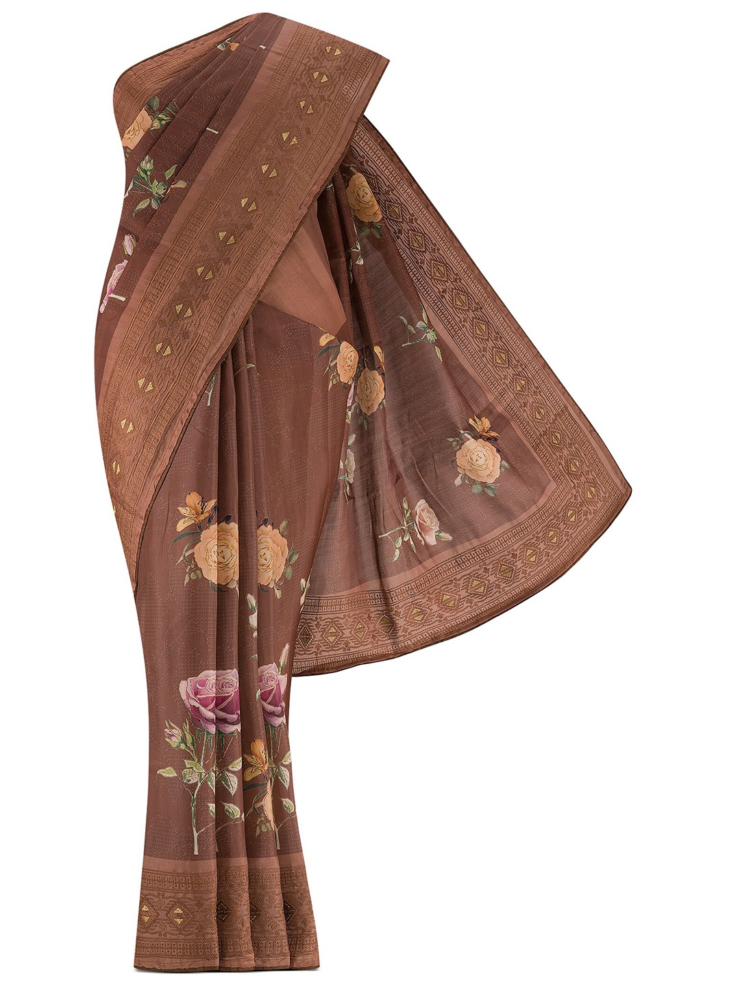 

Nalli Next Women Brown & Pink Floral Embroidered Silk Blend Tussar Saree