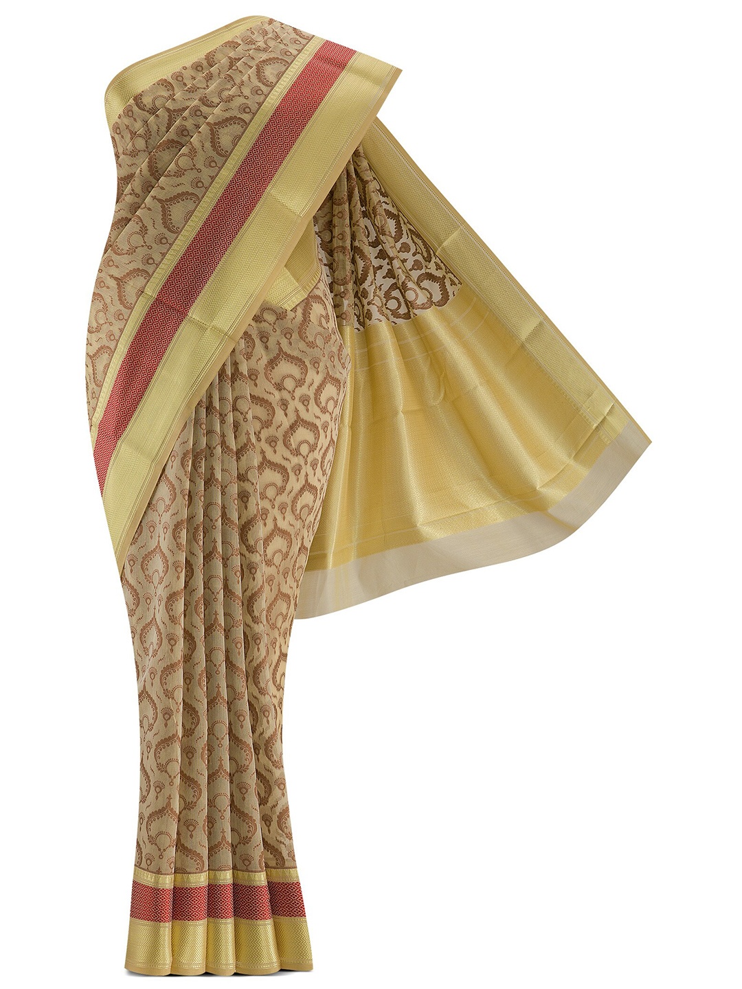 

Nalli Next Beige Ethnic Motifs Silk Cotton Banarasi Saree