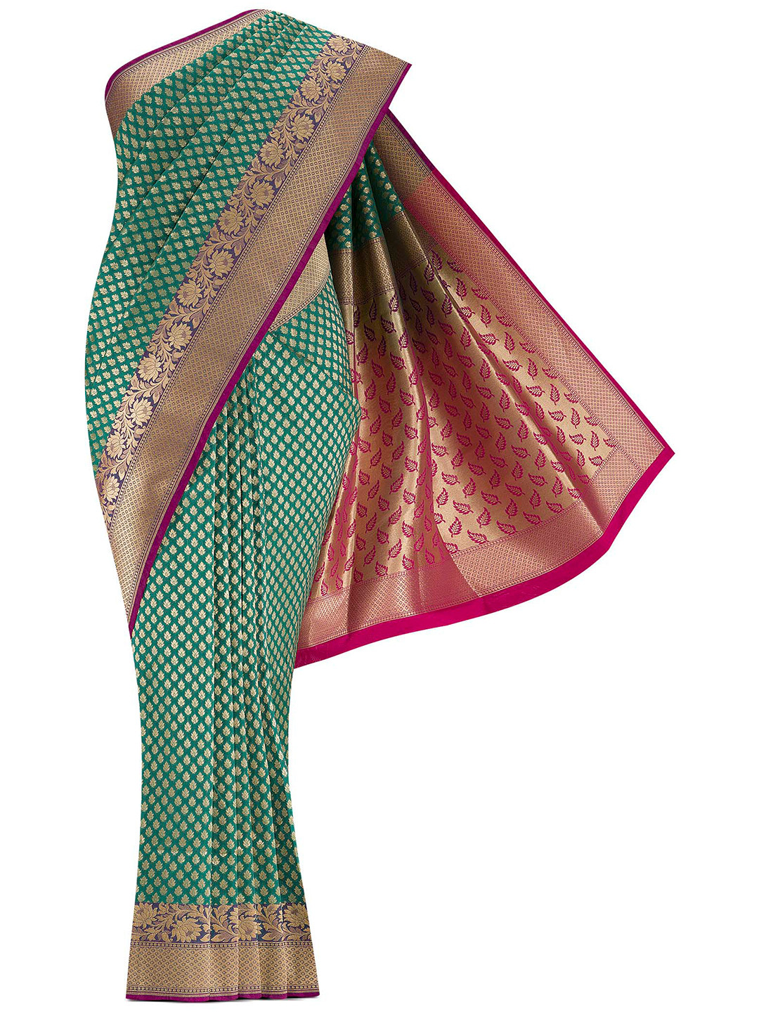 

Nalli Next Green & Pink Floral Zari Art Silk Banarasi Saree