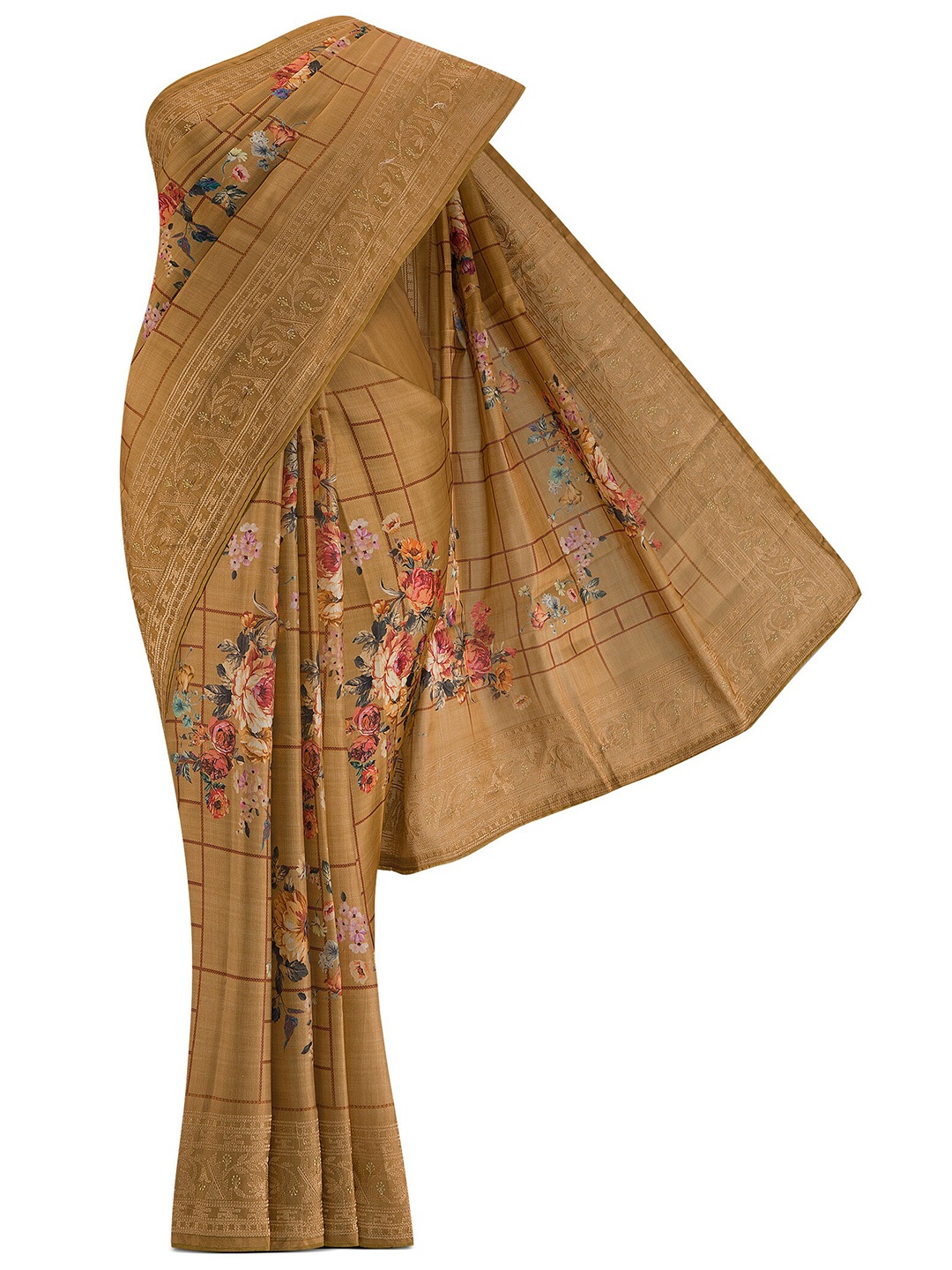 

Nalli Next Women Brown & Pink Floral Printed Silk Blend Tussar Saree