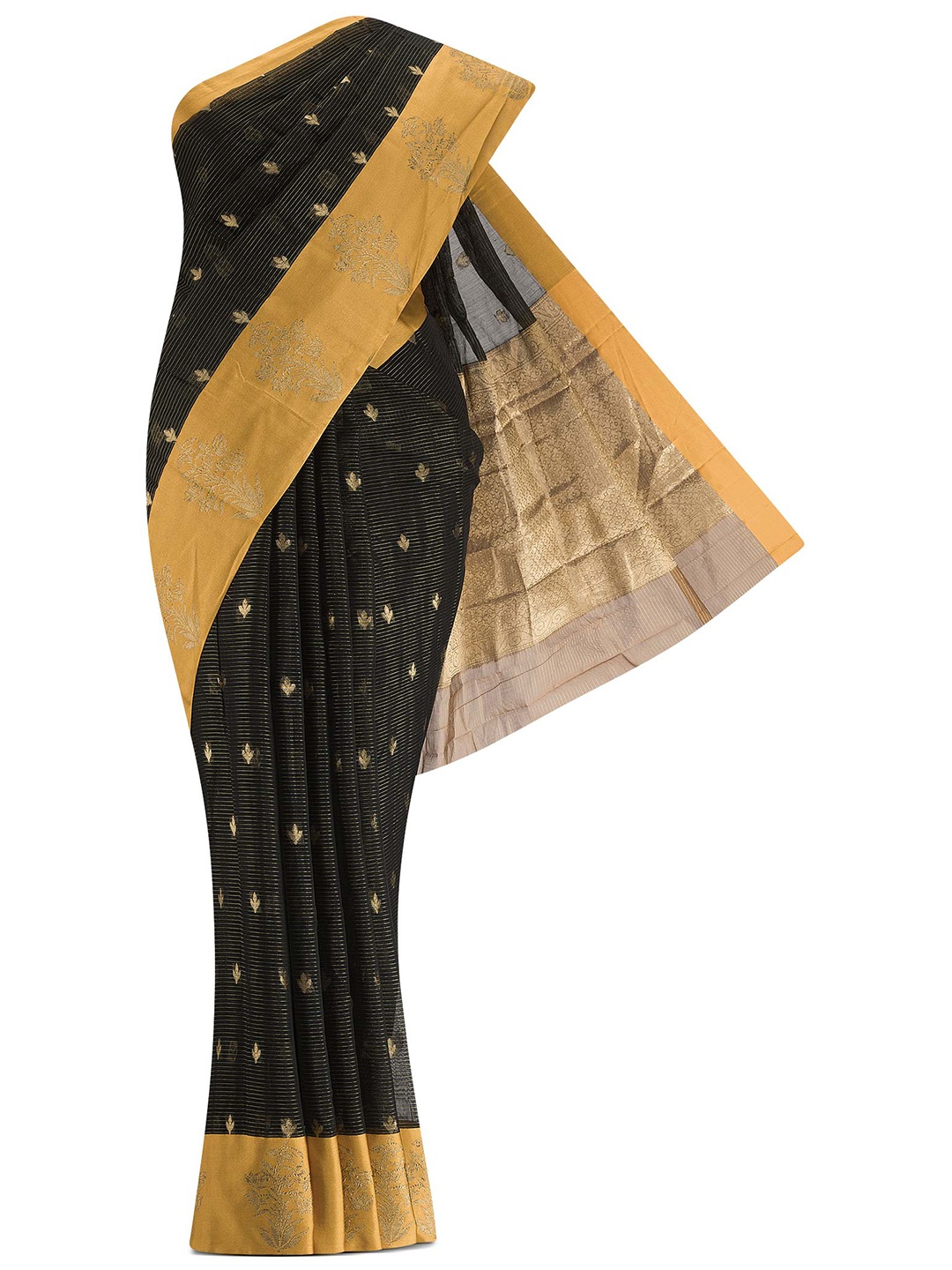 

Nalli Next Black & Gold-Toned Ethnic Motifs Zari Silk Cotton Saree