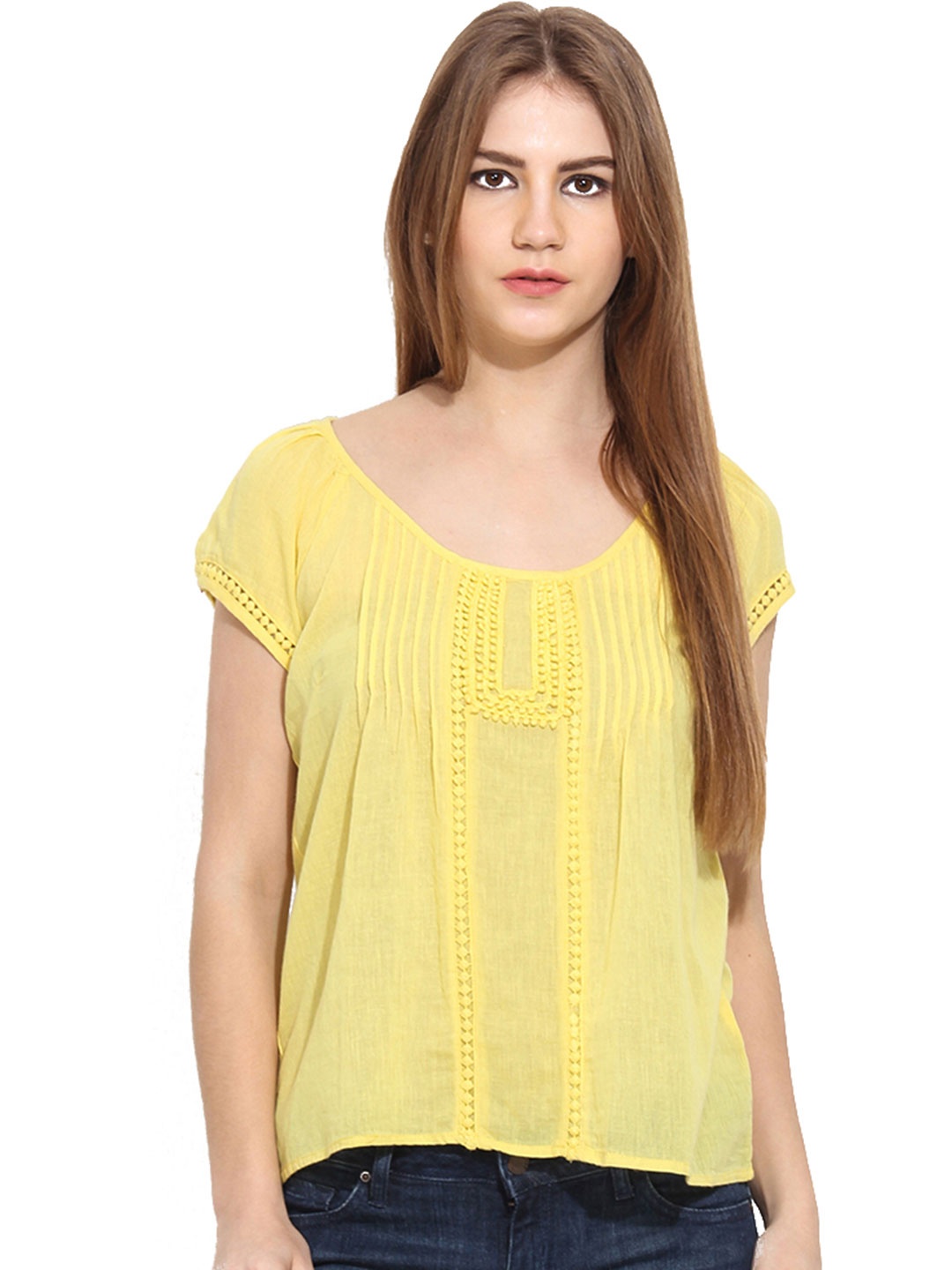 

Free & Young Women Yellow Semi-Sheer Solid Top