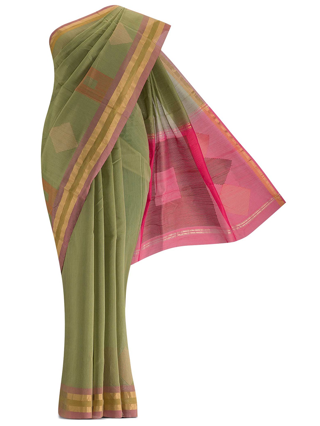 

Nalli Next Green & Gold-Toned Zari Silk Cotton Saree