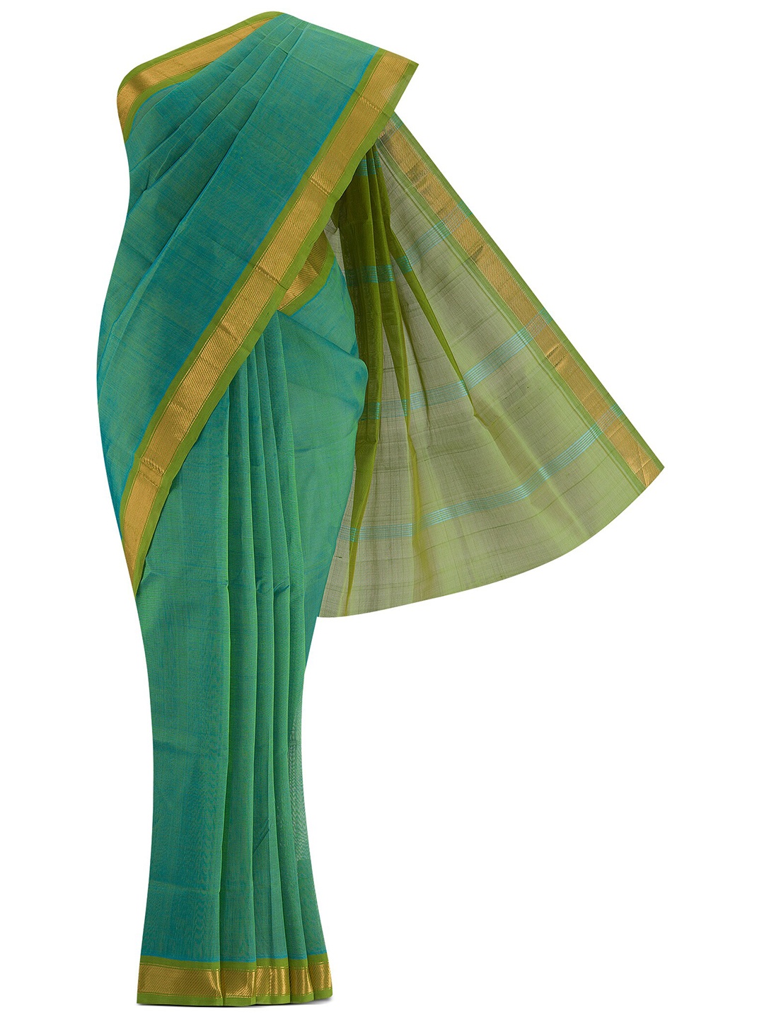 

Nalli Next Green & Gold-Toned Zari Silk Cotton Saree