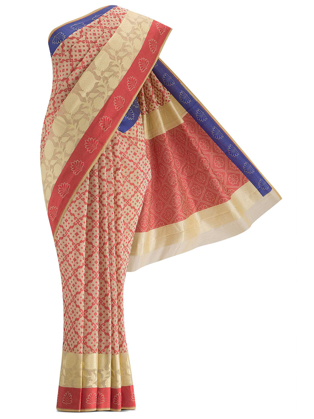 

Nalli Next Tan & Red Woven Design Zari Silk Cotton Banarasi Saree