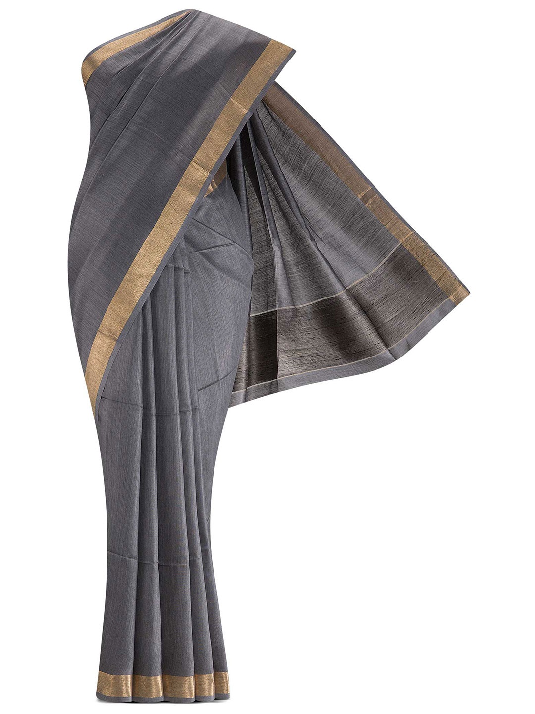 

Nalli Next Grey & Gold-Toned Zari Silk Blend Tussar Saree