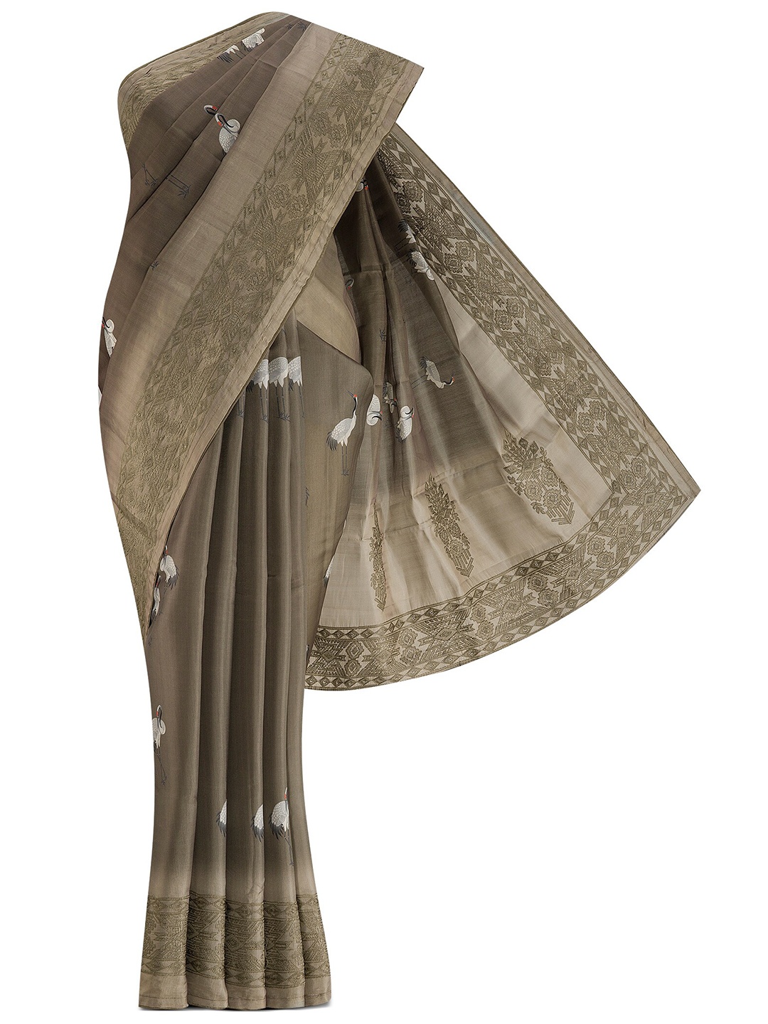 

Nalli Next Grey Floral Silk Blend Tussar Saree
