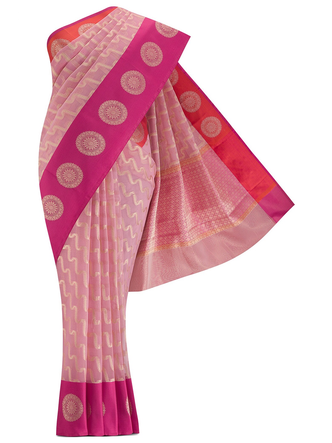 

Nalli Next Pink & Gold-Toned Woven Design Saree