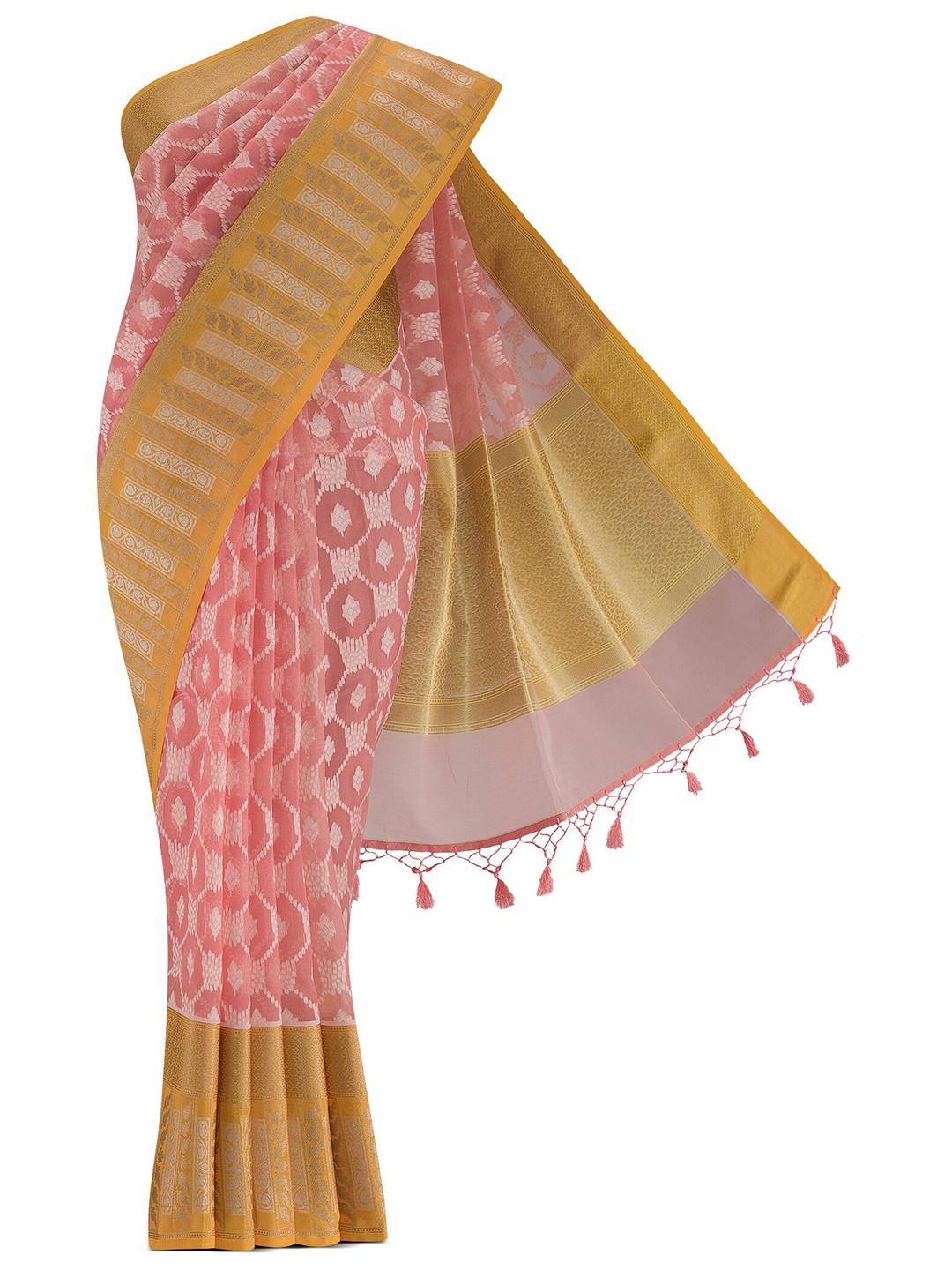 Nalli Next Pink & Gold-Toned Woven Design Zari Saree